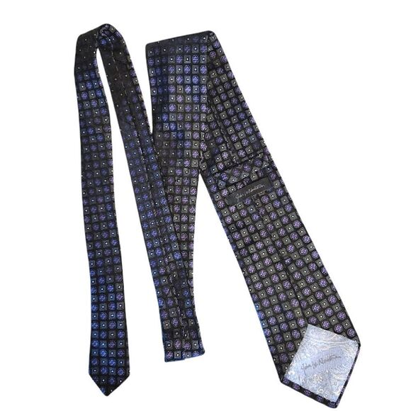John W Nordstrom Black Purple Printed Men's Designer Silk Neck Tie - Picture 9 of 11